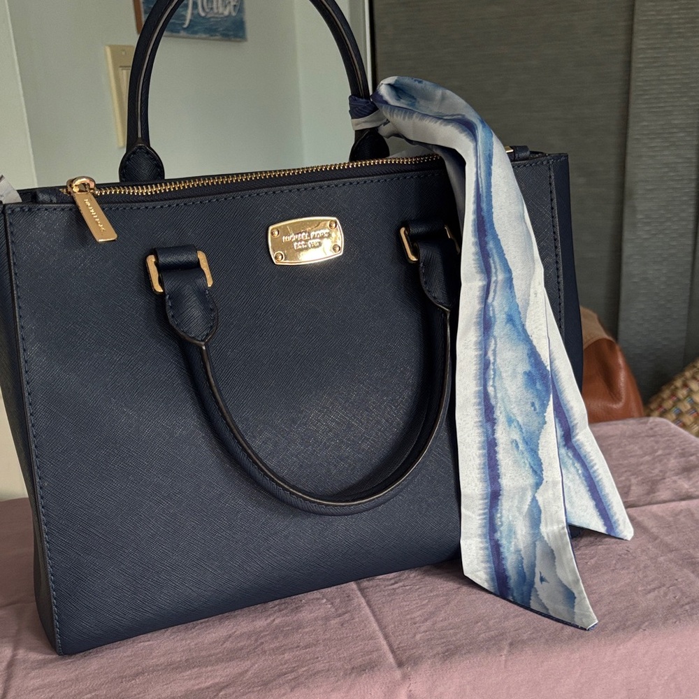 Michael Kors Navy Satchel with Scarf Detail